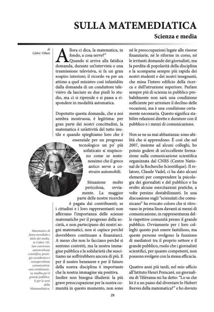 Estratto del contributo scritto dal matematico Cédric Villani, vincitore della medaglia Fields nel 2010, per il primo numero di Comics&Science