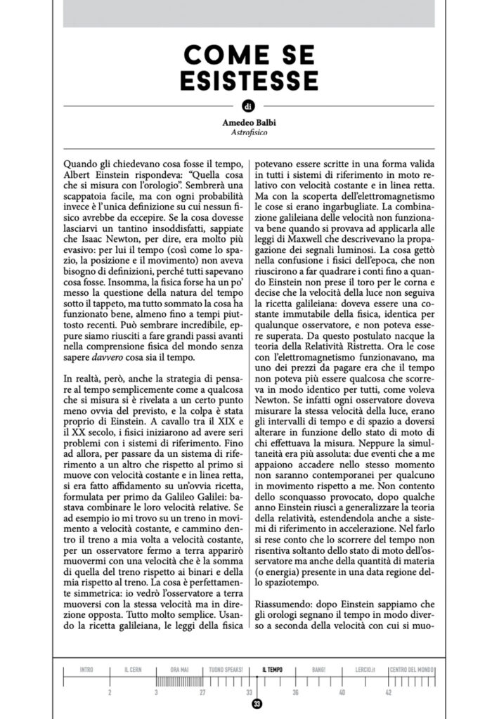 Estratto dell'approfondimento scientifico di Amedeo Balbi sul tempo. titolo: "Come se esistesse"