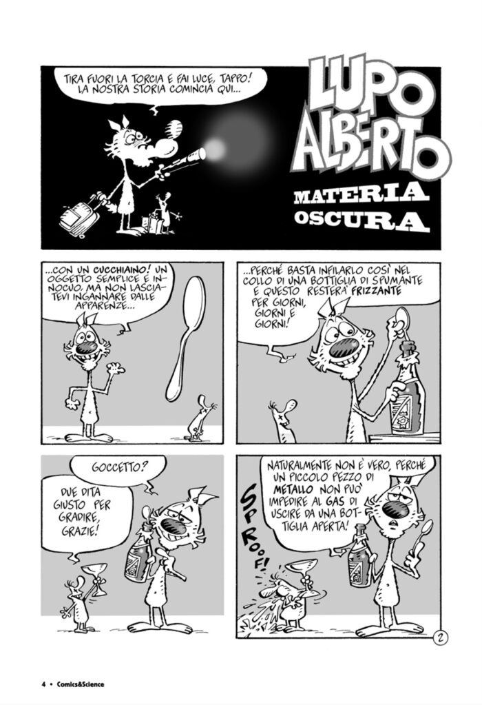 Seconda tavola del fumetto Materia Oscura con LUPO ALBERTO, scritta da Francesco Artibani e disegnata da Silver