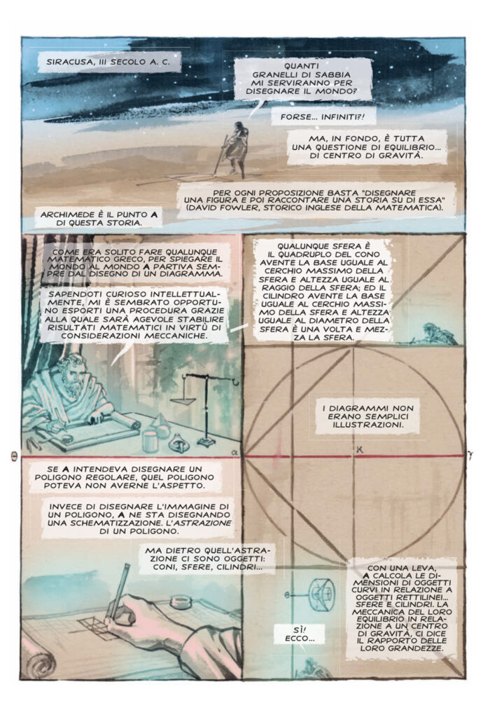 Seconda tavola di Archimede Infinito 2.0, la storia a fumetti scritta e disegnata da Giuseppe Palumbo per Comics&Science