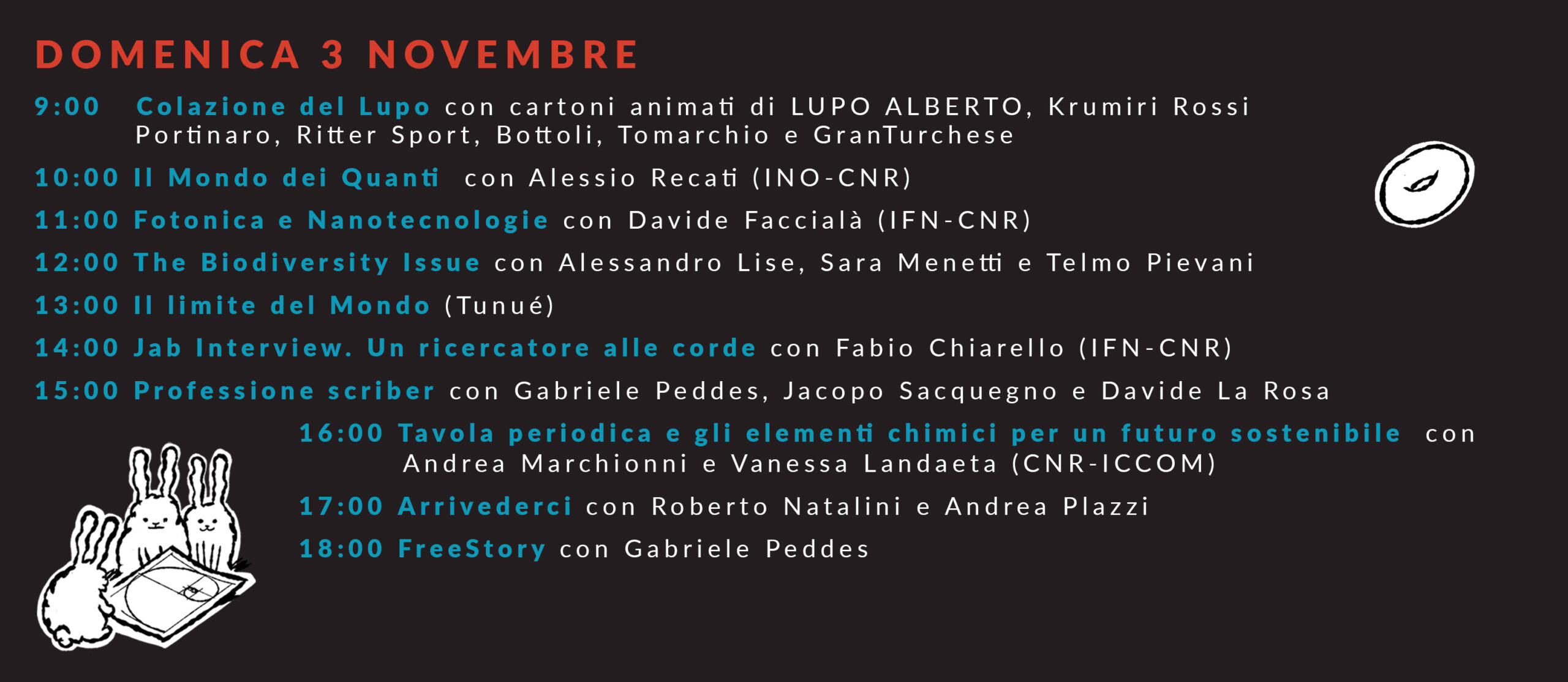 Il programma di domenica 3 novembre: il quinto e ultimo giorno di Comics&Science PALACE, l'hub della scienza di Lucca.