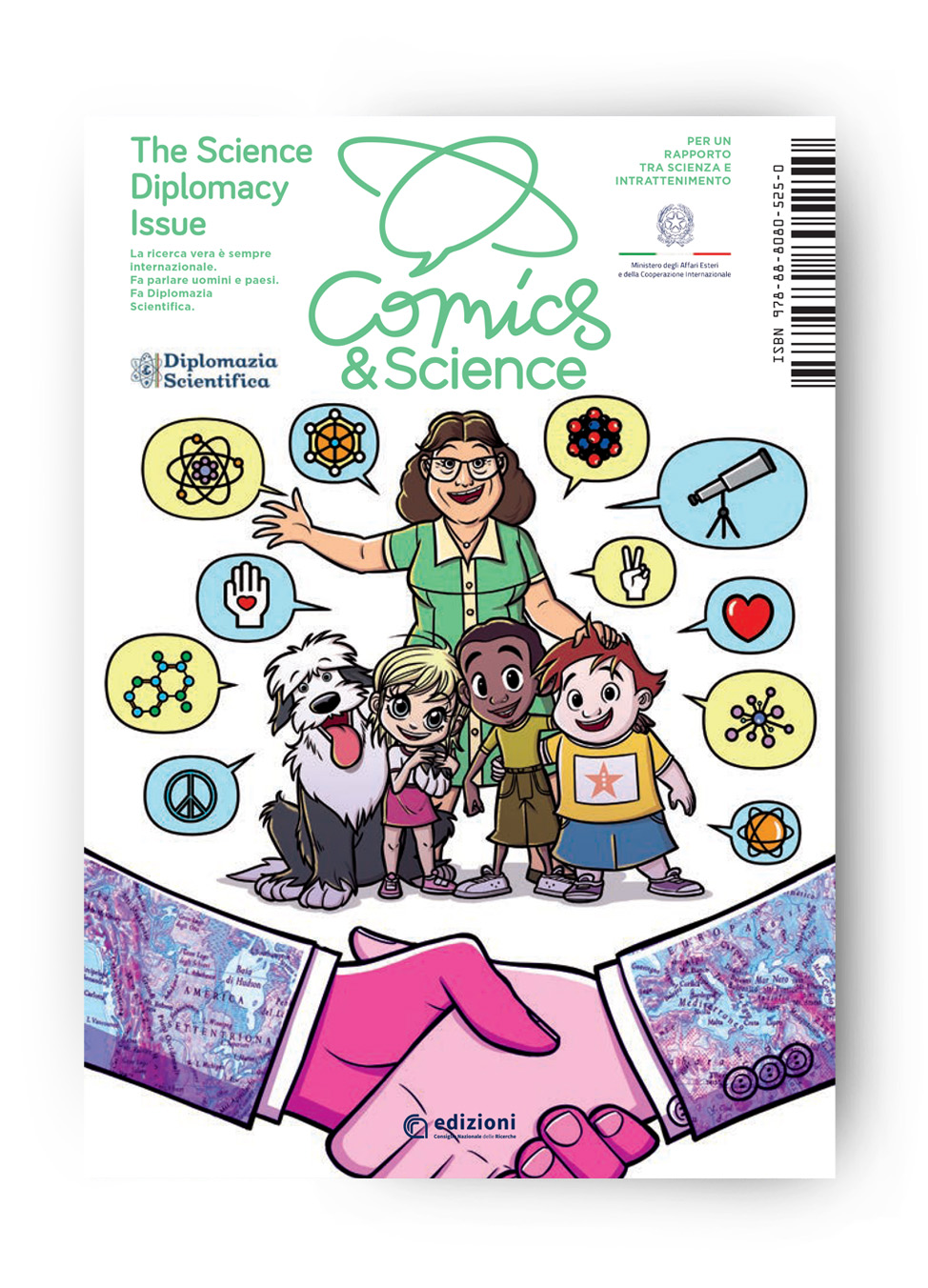 The Science Diplomacy Issue: il fumetto di Comics&Science realizzato in collaborazione con il Ministero degli affari esteri e della cooperazione internazionale (MAECI). Nella foto: la copertina dell'albo a fumetti disegnata da Donald Soffritti